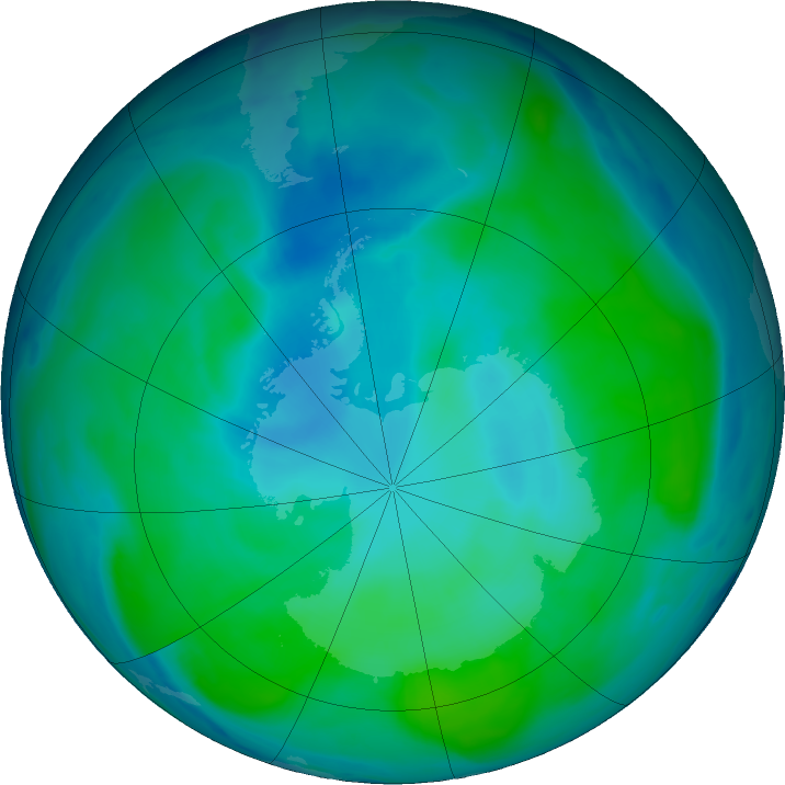 Antarctic ozone map for 05 February 2019